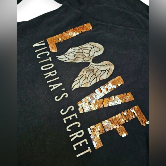 RARE Victoria's Secret PINK Gold Sequins & Wings Black Hoodie Jacket W/ Pockets - Picture 6 of 12
